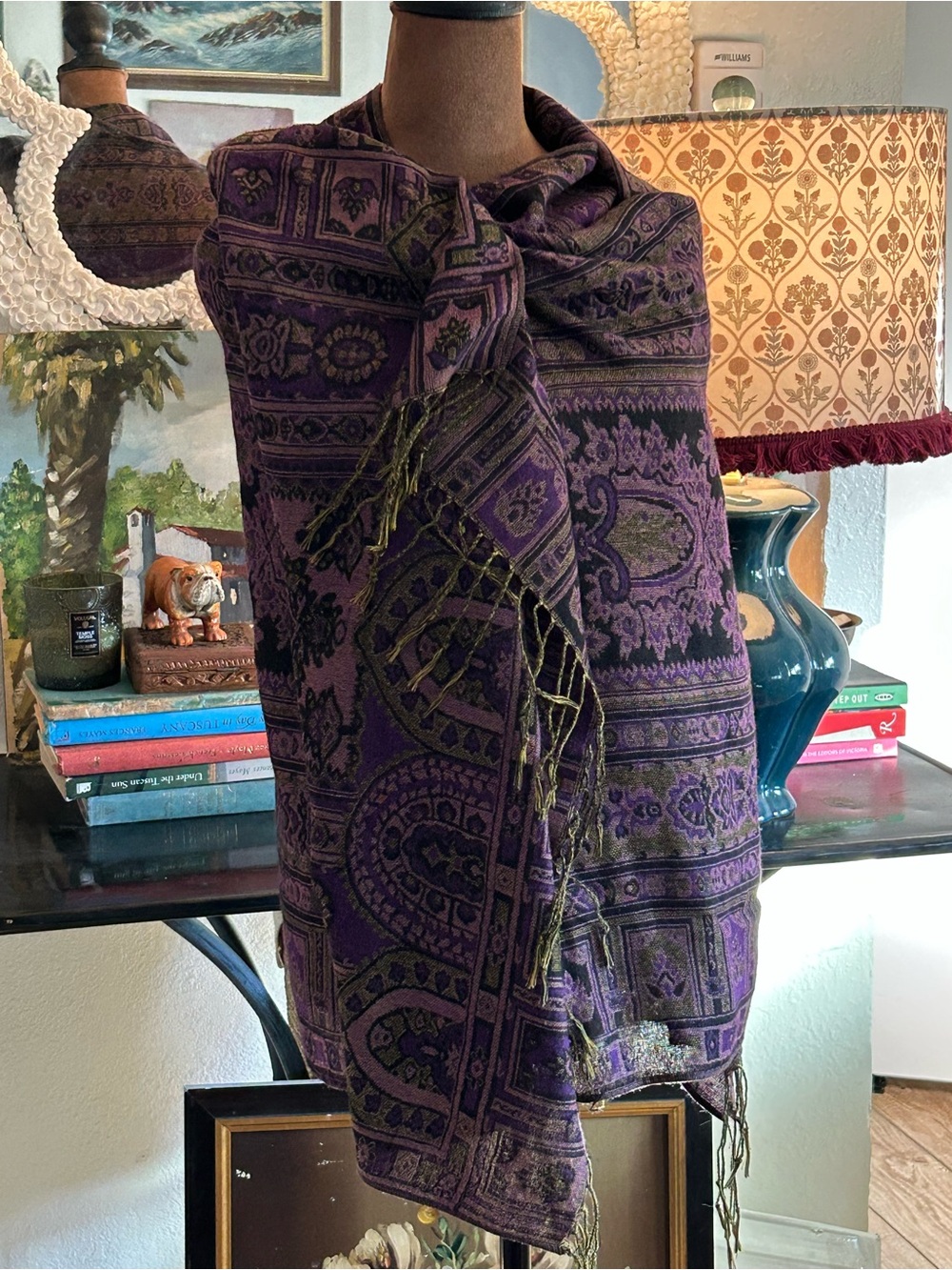 Stunning Purple Paisley Fringe Pashmina 65x24